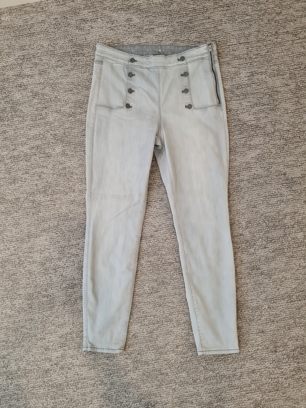 Light Gray Skinny Jeans with Double Breasted Button Front